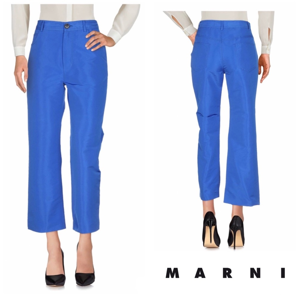 New! Rare MARNI New! Faille Wide Leg Cropped Pants in Royal Blue